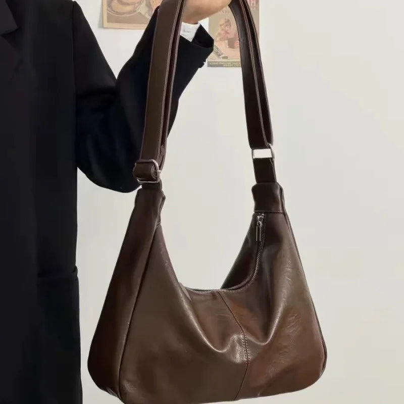 Women's Soft PU Leather Tote Bag – Simple Large-Capacity Shoulder Handbag