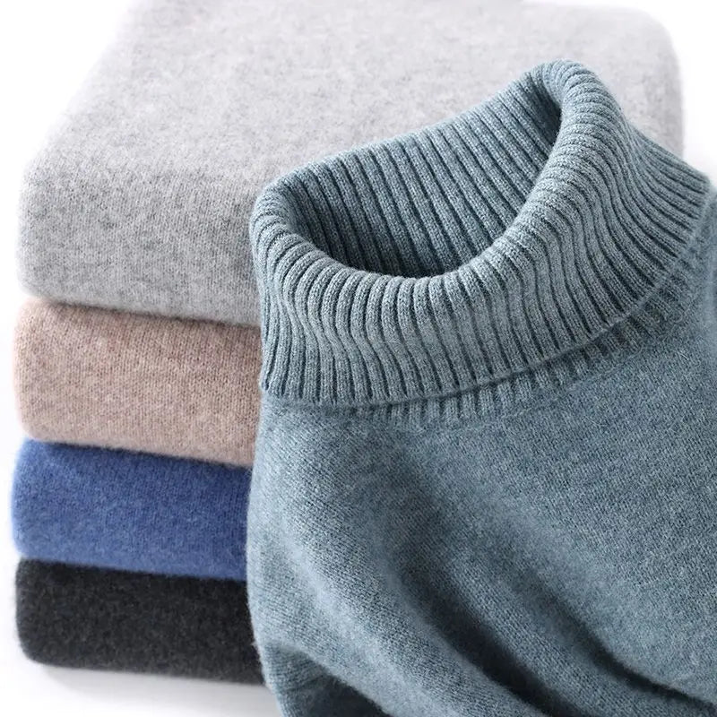 Men's High-Neck Cashmere Sweater – Thick Loose-Fit Knit Pullover for Autumn and Winter