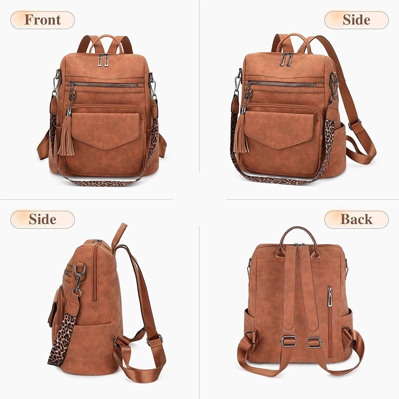 Women's Leather Convertible Backpack Purse – Multi-Pocket Shoulder and Travel Bag
