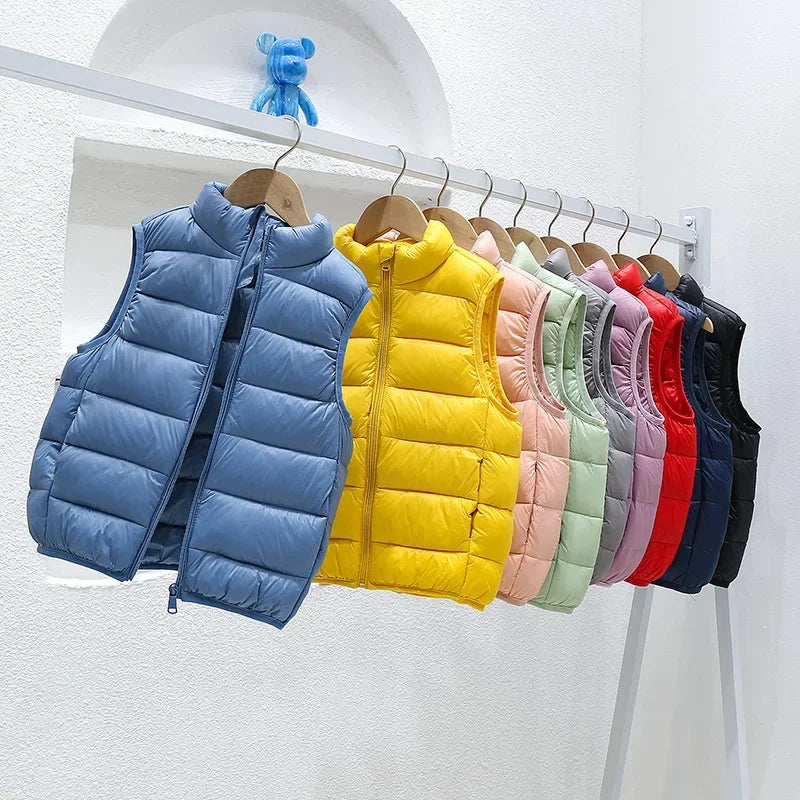 Boys and Girls Top Winter Childrens Clothing Light and Thin Childrens Shoulder Stand Up Collar Solid Color Warm Down Jacket Vest