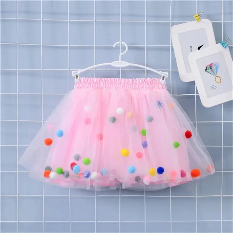 New Arrival Infant Mulity Colorful Tulle Tutu Skirt Pom Pom Princess Mini Dress Children Clothing Pettiskirt Girl Clothes