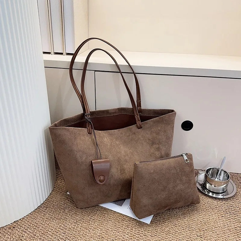 Women's Soft Suede Tote Bag – Large-Capacity Vintage Slouchy Shoulder Bag