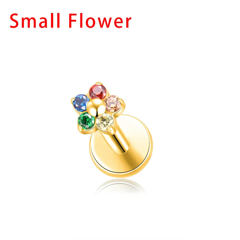G23 Titanium Colorful Flower Piercing – CZ Heart & Snowflake Cartilage Jewelry