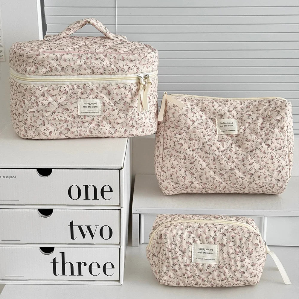 Women's Floral Quilted Cosmetic Bag – Large-Capacity Makeup and Travel Organizer