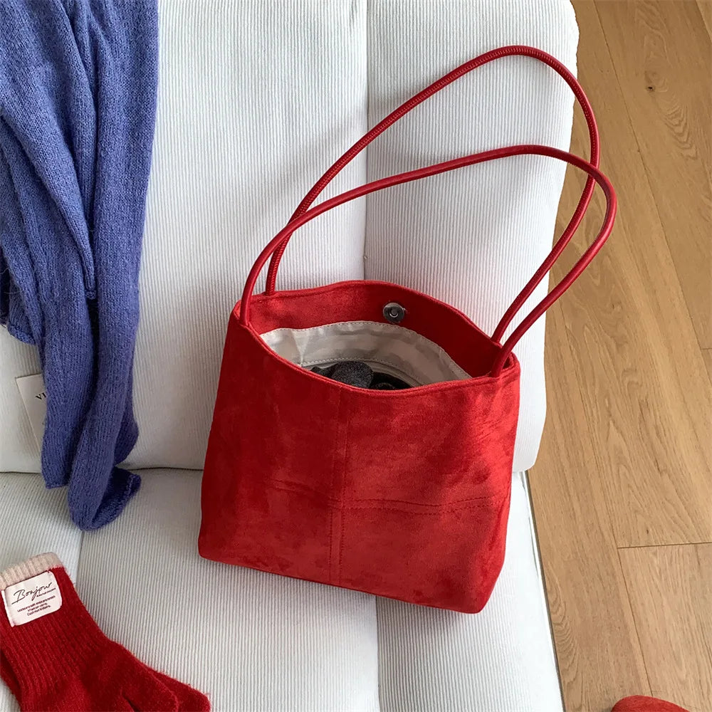 Women's Quilted Faux Suede Tote Bag – Stylish Shoulder and Bucket Handbag for Everyday Use