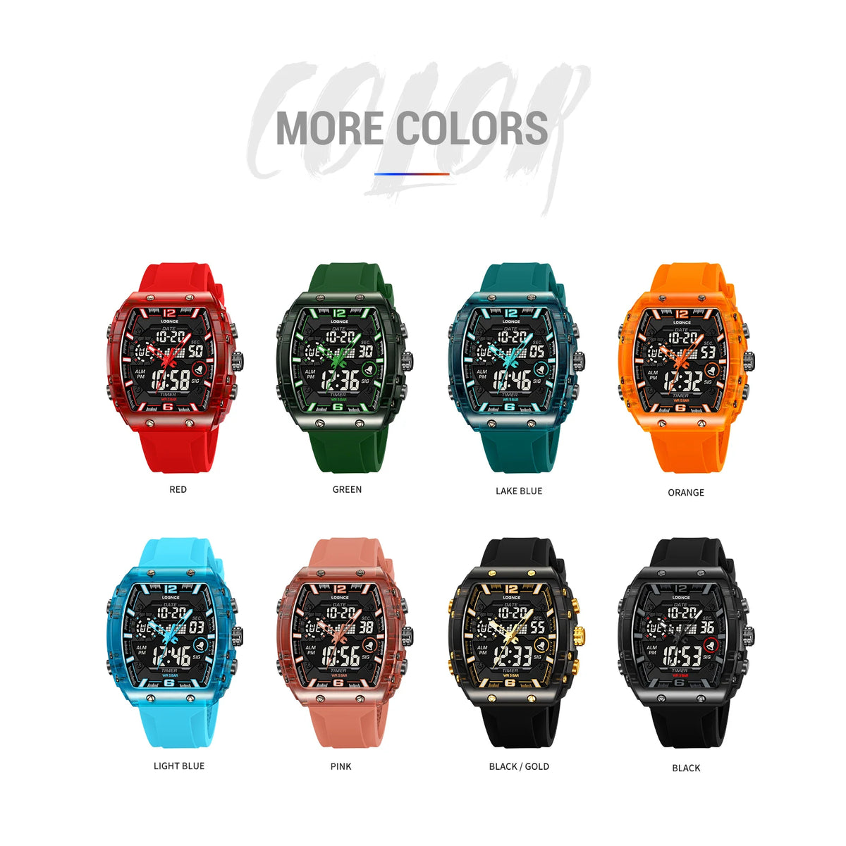 LOQNCE  98003 Male montre homme Hour Sport Watches Digital Double Time Chronograph Watch Mens LED Week Display Wristwatches