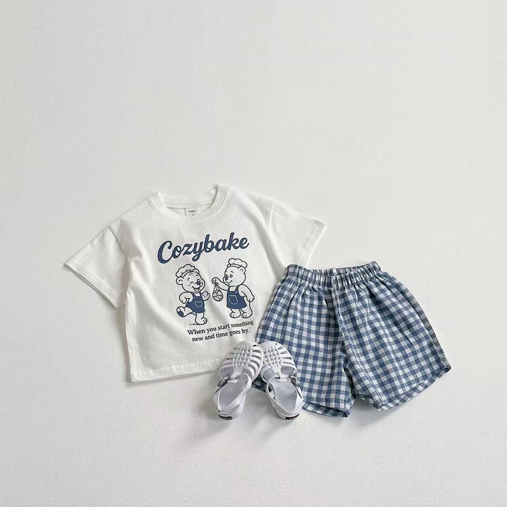 New Summer Clothing Short Sleeve Suit Print Cartoon T-shirt + Shorts Kids Two Piece Set Children's Clothes Casual Tracksuit