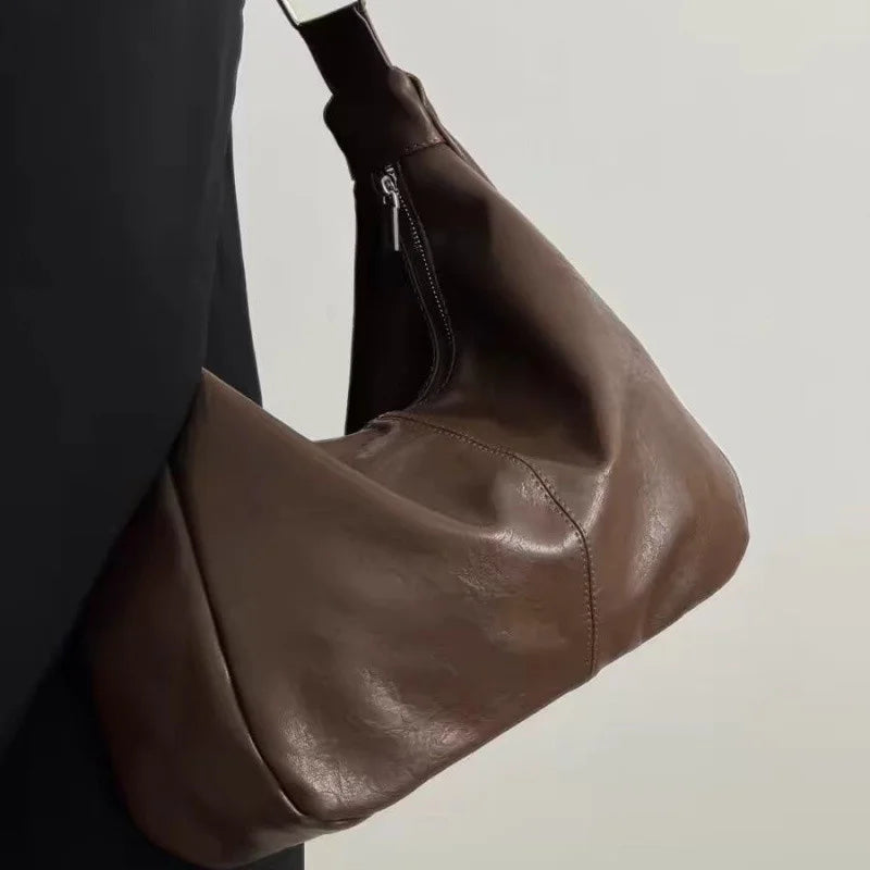 Women's Soft PU Leather Tote Bag – Simple Large-Capacity Shoulder Handbag