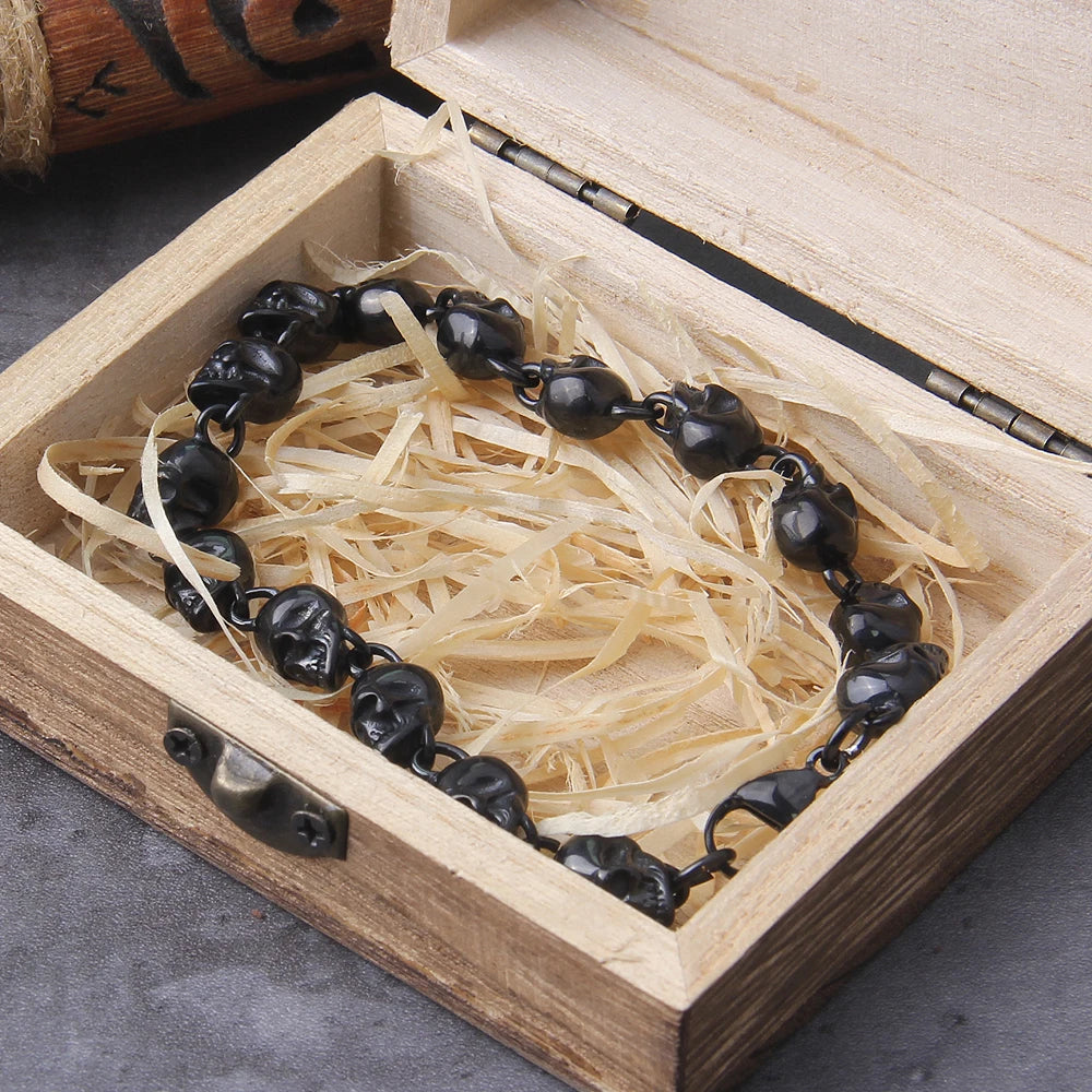 Vintage Skull Link Bracelet for Men – Stainless Steel Gothic Punk Biker Jewelry