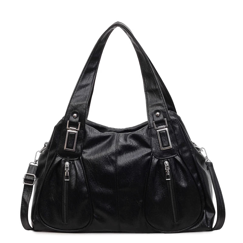 Solid PU Leather Handbags Large Capacity Vintage Shoulder Bags Women Designer French Style Casual Totes Fashion Female Packages