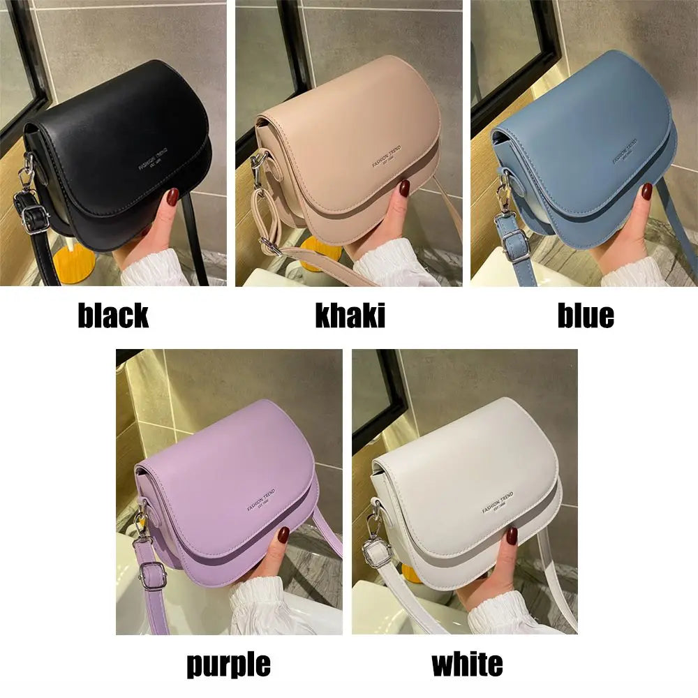 Women PU Leather Simple Saddle Shoulder Bag Handbags Crossbody Bag Flap Messenger Bag