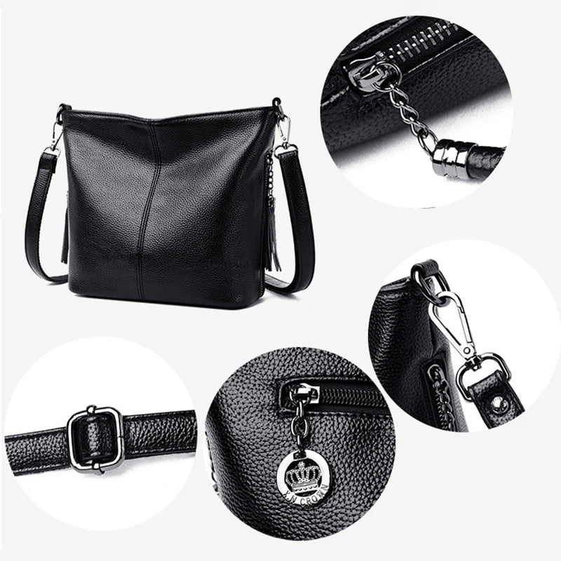 Women's Leather Tote Bag – Elegant Shoulder Handbag with Small Crossbody Strap