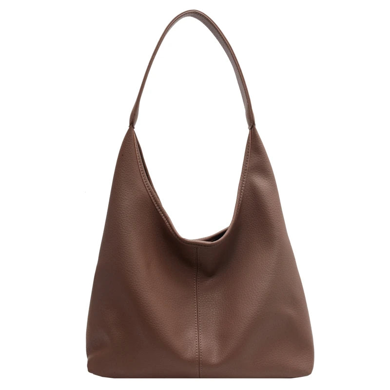 Simple Fashion Single Shoulder Tote Bag Set For Women Soft Leather Pure Color 2-In-1 Large Capacity Shopper Tote Handbags Female