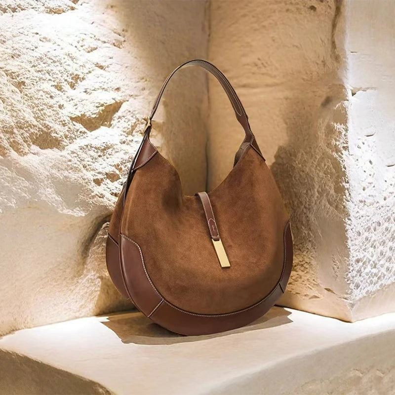 Women's Vintage Suede Tote Bag – Luxury Large-Capacity Shoulder Handbag