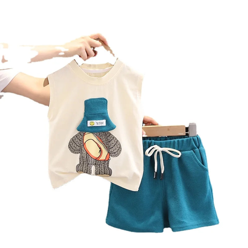 Kids Summer Outfit Set – Sleeveless Vest & Shorts for Boys and Girls