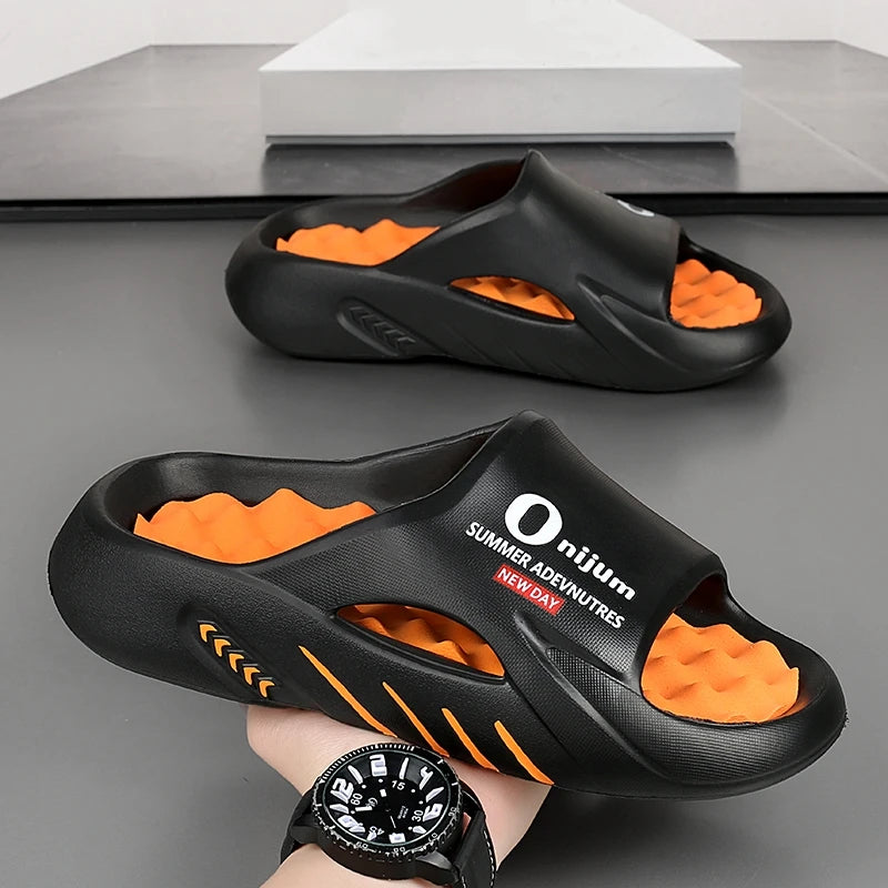 Summer Men Massage Slippers Slides Indoor Outdoor Sandals Beach Casual Shoes Comfortable Sole Men's Slippers Big Size 38-47