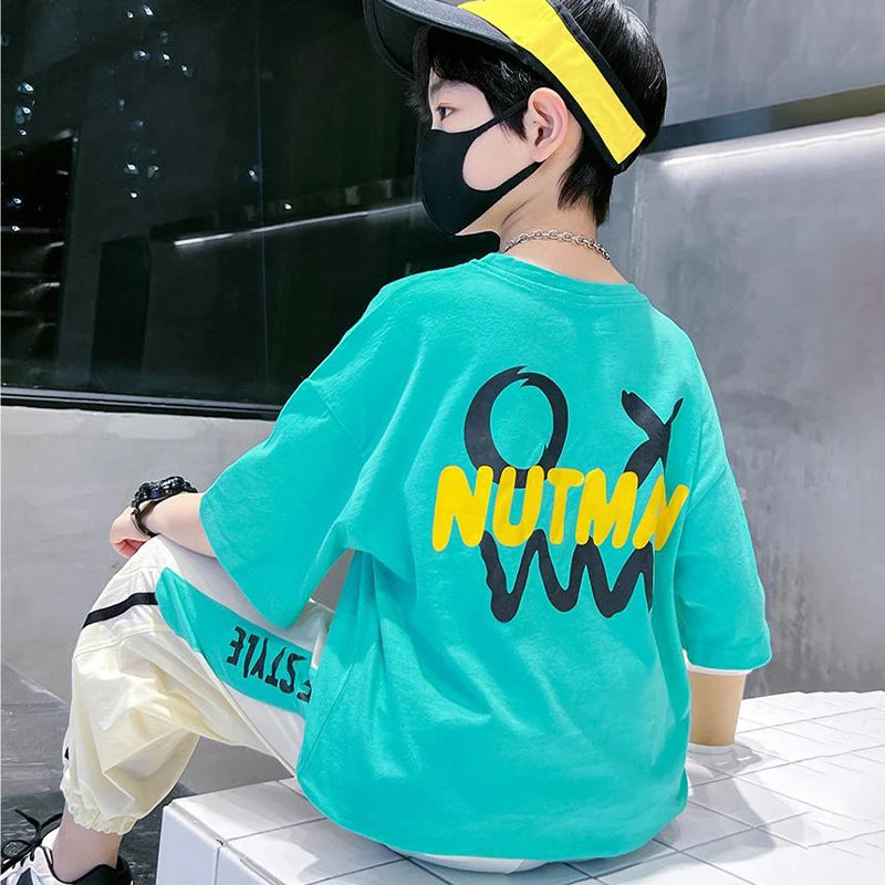 Summer Teens Boys Clothing Set Cotton Letter Short Sleeve T-shirt Pants 2Pc For 4-12Years Kids Clothes Suit Child Casual Outfits