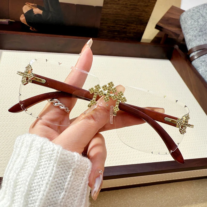 Women's Fashionable Frameless Edge Cutting High-quality Lace Diamond-set Lenses Fashionable Car Sunglasses 90324