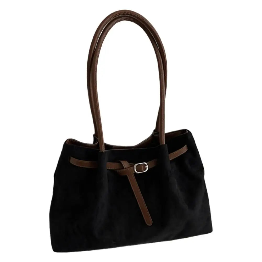 Women's Vintage Suede Tote Bag – Large-Capacity Slouchy Shoulder Handbag with Buckle Strap