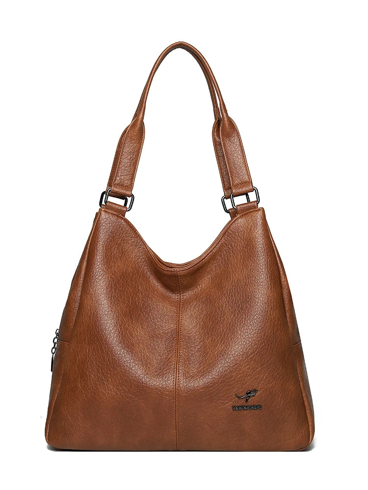 Women's Soft Leather Tote Bag – Luxury Three-Layer Shoulder Handbag