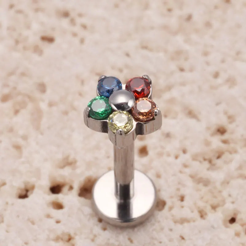 G23 Titanium Colorful Flower Piercing – CZ Heart & Snowflake Cartilage Jewelry