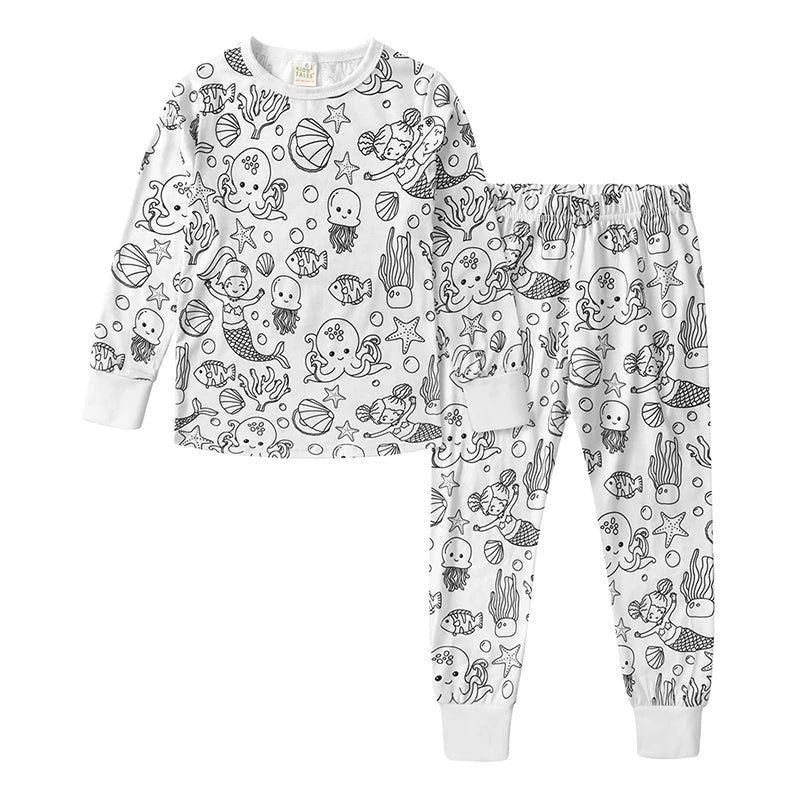 Fashion Graffiti Kids Pajamas Sets Boy Girl Cotton Child Pajamas Long Sleeve Nightwear Pyjamas Baby Loungewear Clothing