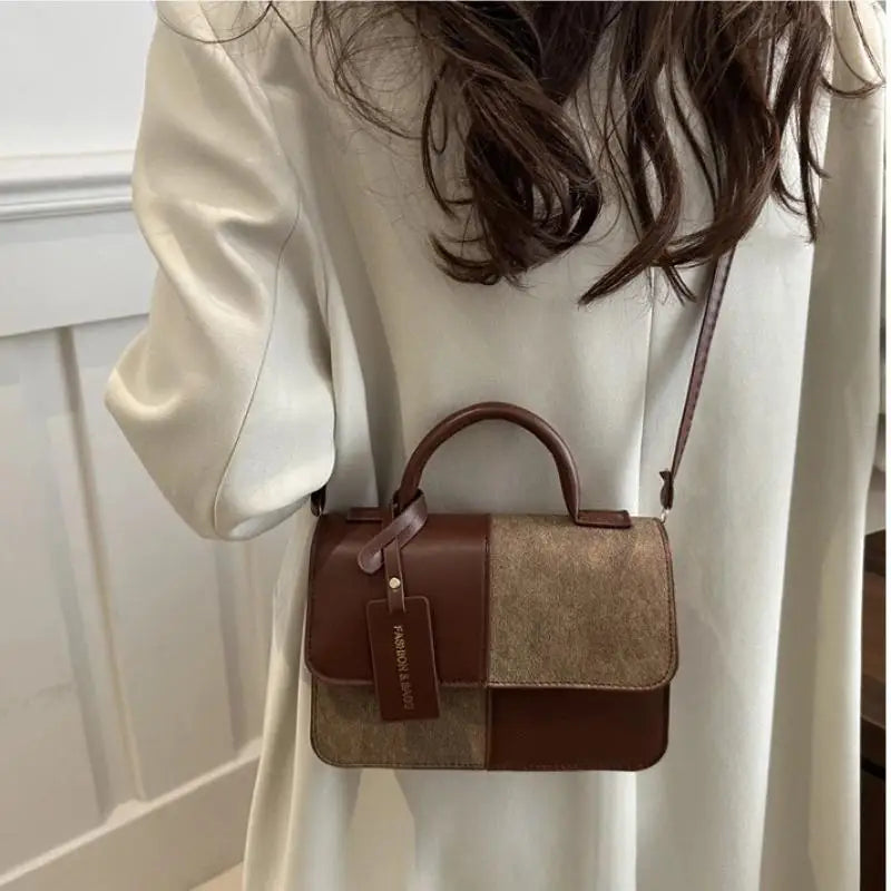 Women's PU Leather Tote Bag – Retro Plaid Patchwork Shoulder and Crossbody Handbag