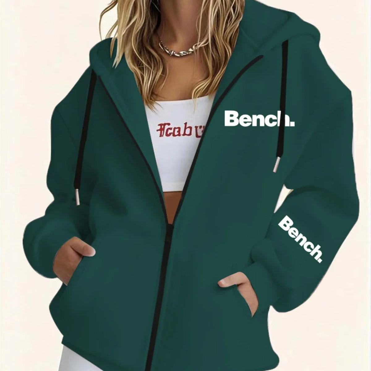 Women's Grey Zip-Up Hoodie – Y2K Casual Jacket with Pockets, Long Sleeve Sweatshirt