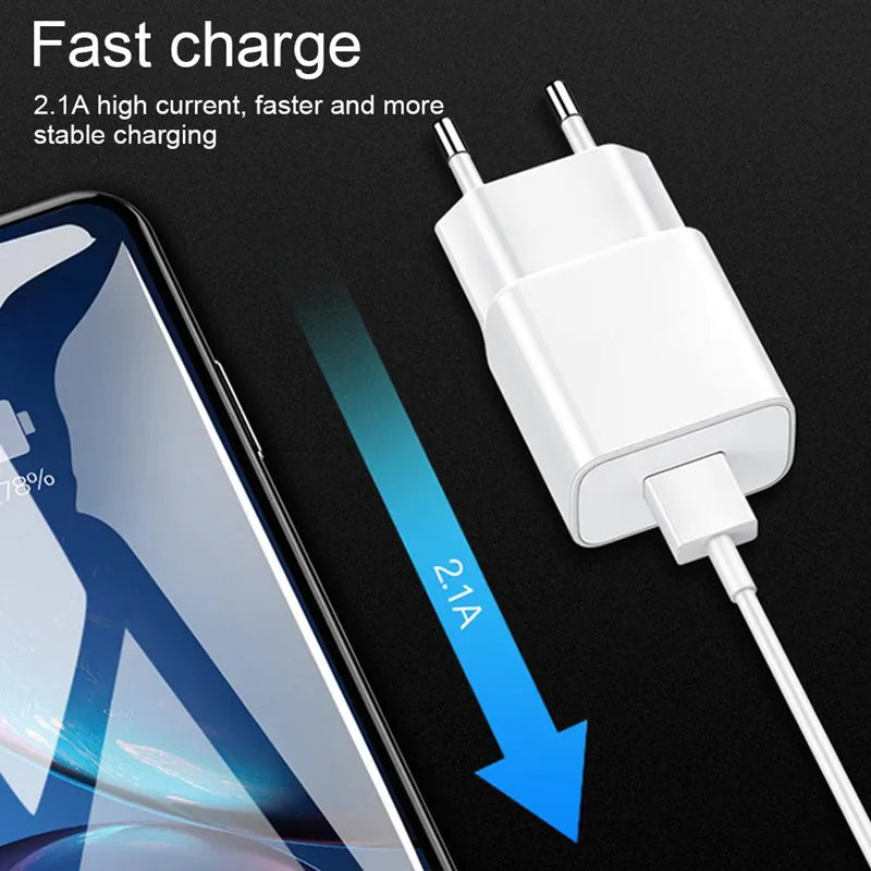 EU Plug Fast Charging Adapter 1M Data Wire For Samsung S25 S24 S23 Xiaomi 15 14 13 Pro LG Transsion Type C Port Chargers Cable
