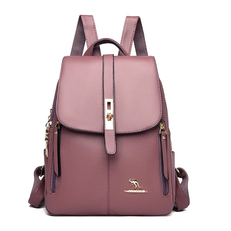Women's Vintage Leather Backpack – Casual Black Daypack for School and Everyday Use