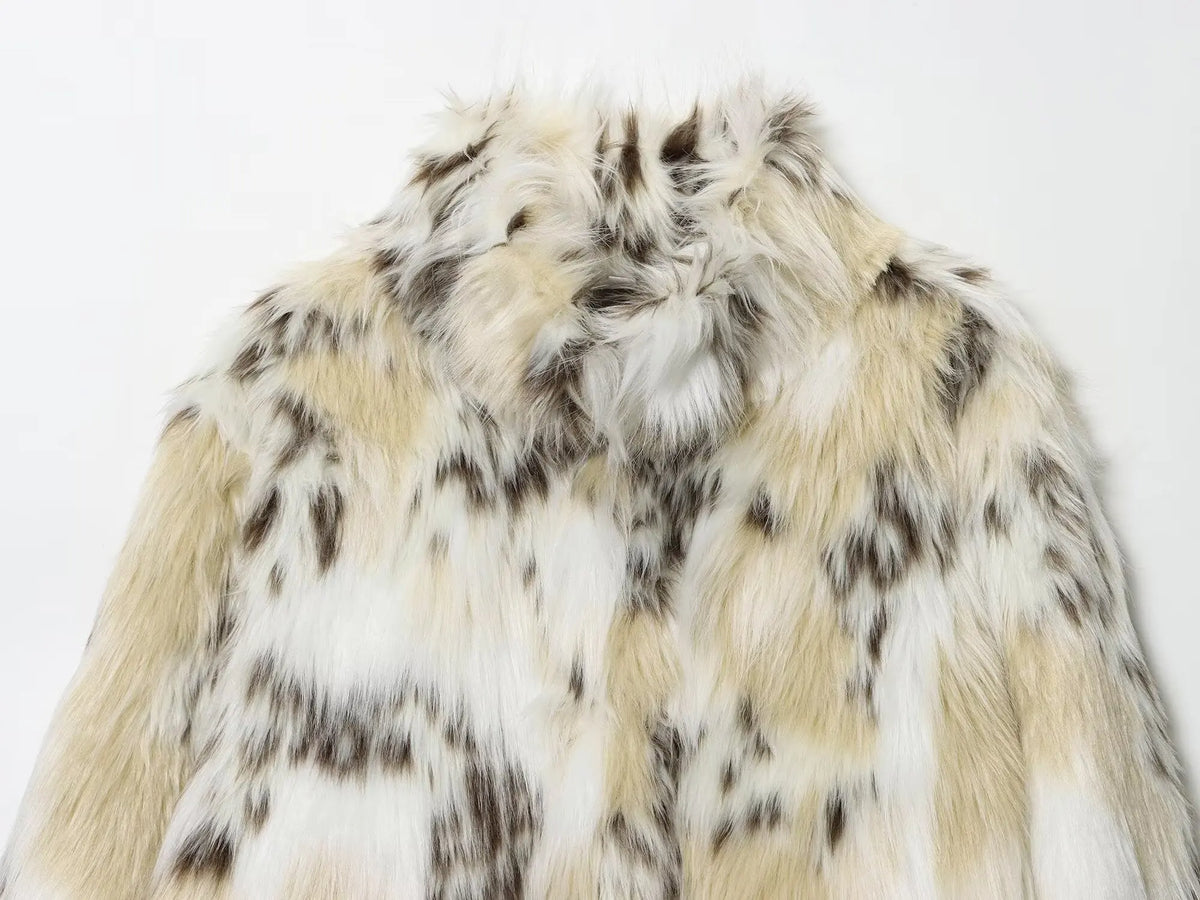KONDALA Casual Leopard Faux Fur Jackets Women Long Sleeve Buttons Loose Jackets Fashion 2025 Autumn Winter Thick Warm Outwears