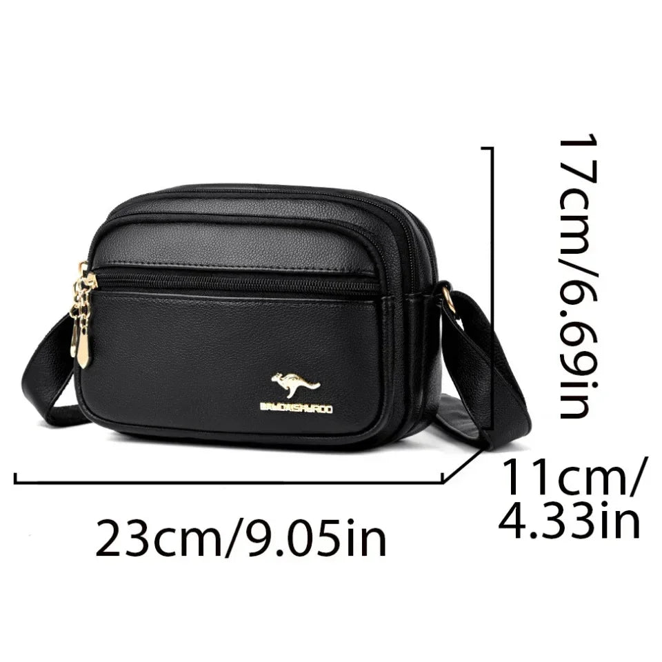Women's Soft Leather Messenger Bag – Multi-Pocket Luxury Shoulder Handbag