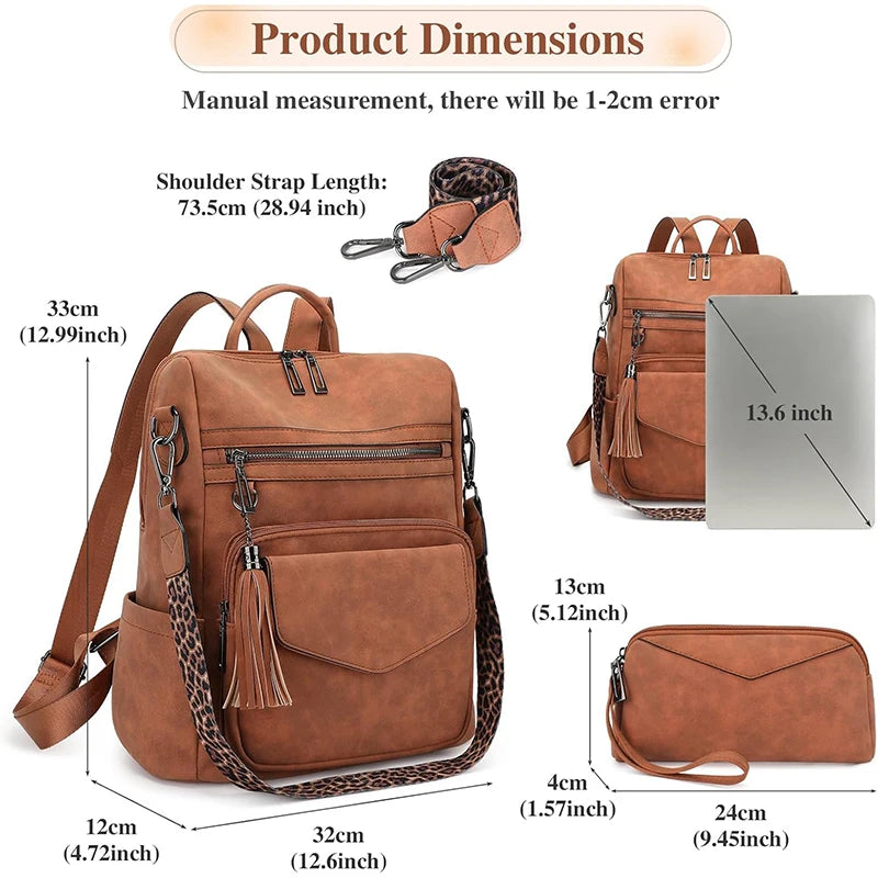Women's Leather Convertible Backpack Purse – Multi-Pocket Shoulder and Travel Bag