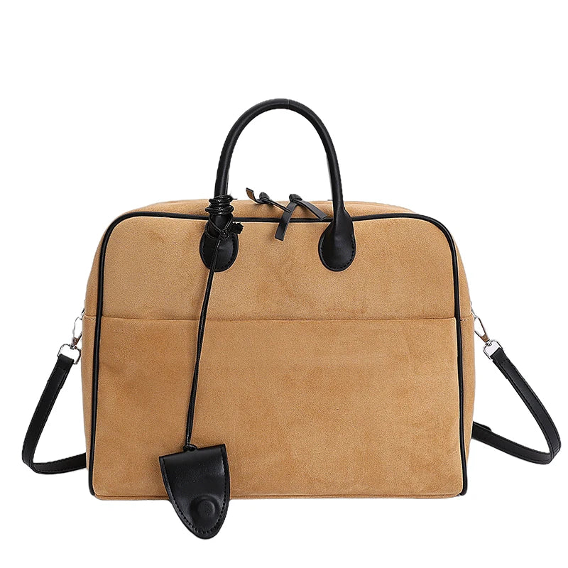 Faux Suede Taupe Retro Tote Bags for Women Solid Color Large Capacity Commuting Versatile Casual Shoulder Bag Classic Handbag