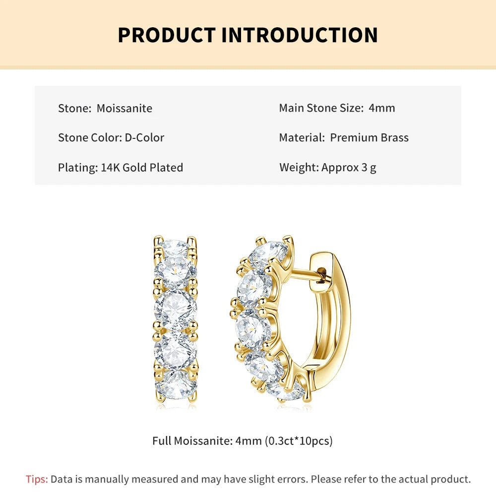 4mm Moissanite Hoop Earrings for Women – D-Color Round-Cut Huggie Earrings
