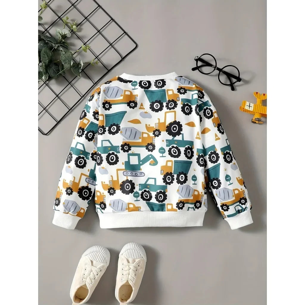 Toddler Boys’ Car Print Sweatshirt – Long-Sleeve Casual Top