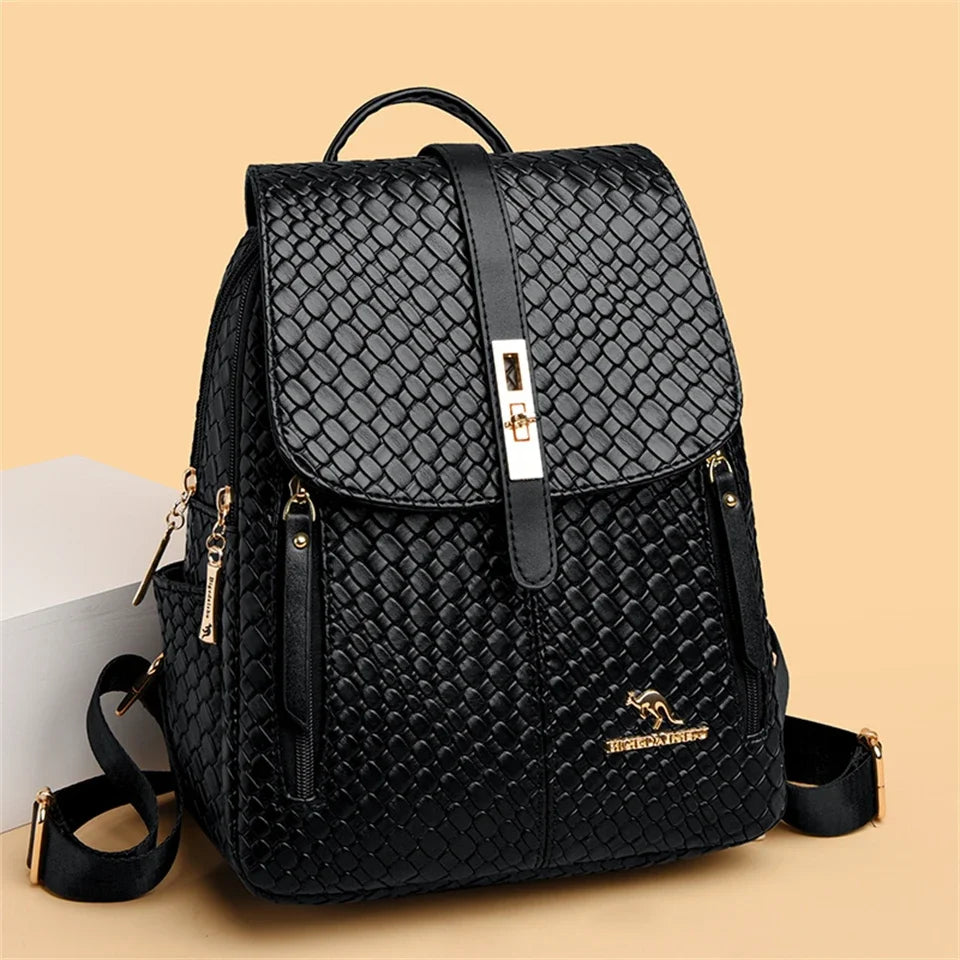 Women's Vintage Leather Backpack – Classic Black Everyday Daypack