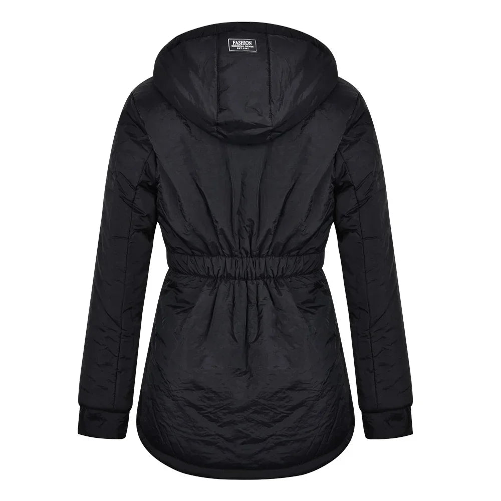 UZZDSS Women's Mid-Length Hooded Winter Parka – Thick Warm Plush-Lined Padded Coat