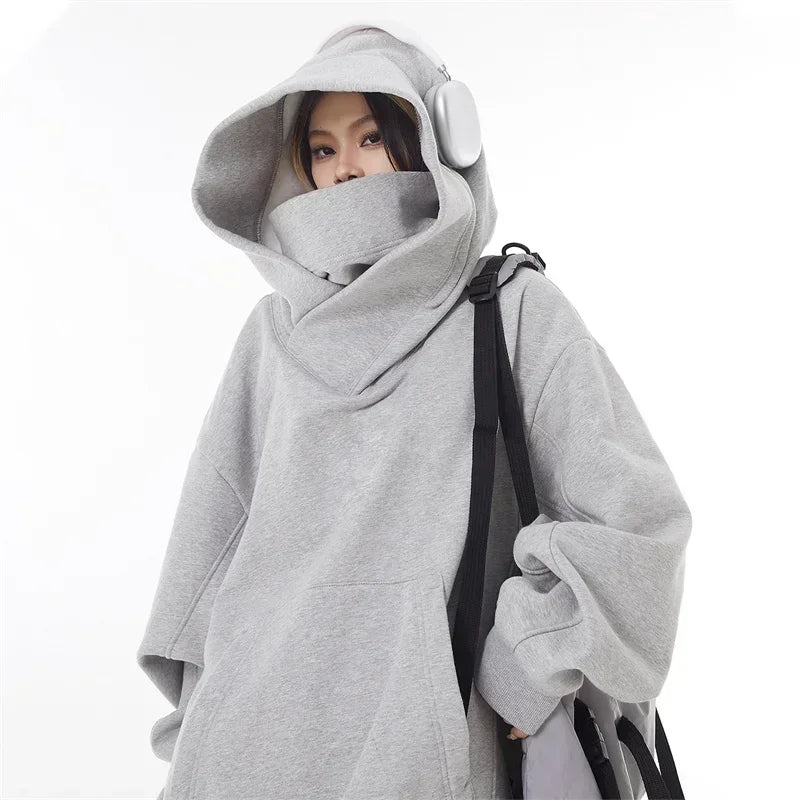 Unisex Ninja Turtleneck Hoodie – Oversized Y2K Vintage Streetwear Sweatshirt for Men and Women