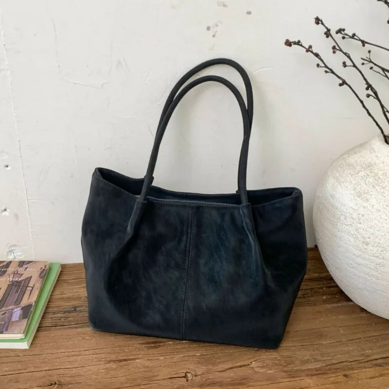Women's Vintage Suede Tote Bag – Large-Capacity Shoulder Handbag for Work, School and Shopping