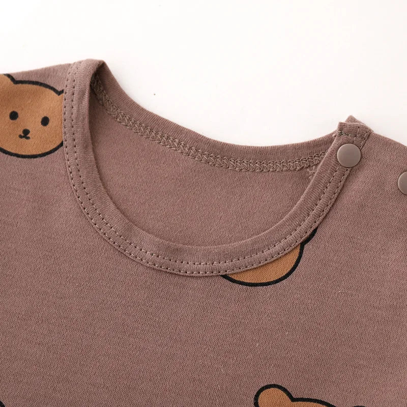 Spring & Autumn Baby Underwear Set Cute Bear Print Toddler Clothing Cotton High Waist Belly Protection Baby Long Sleeve Pajamas