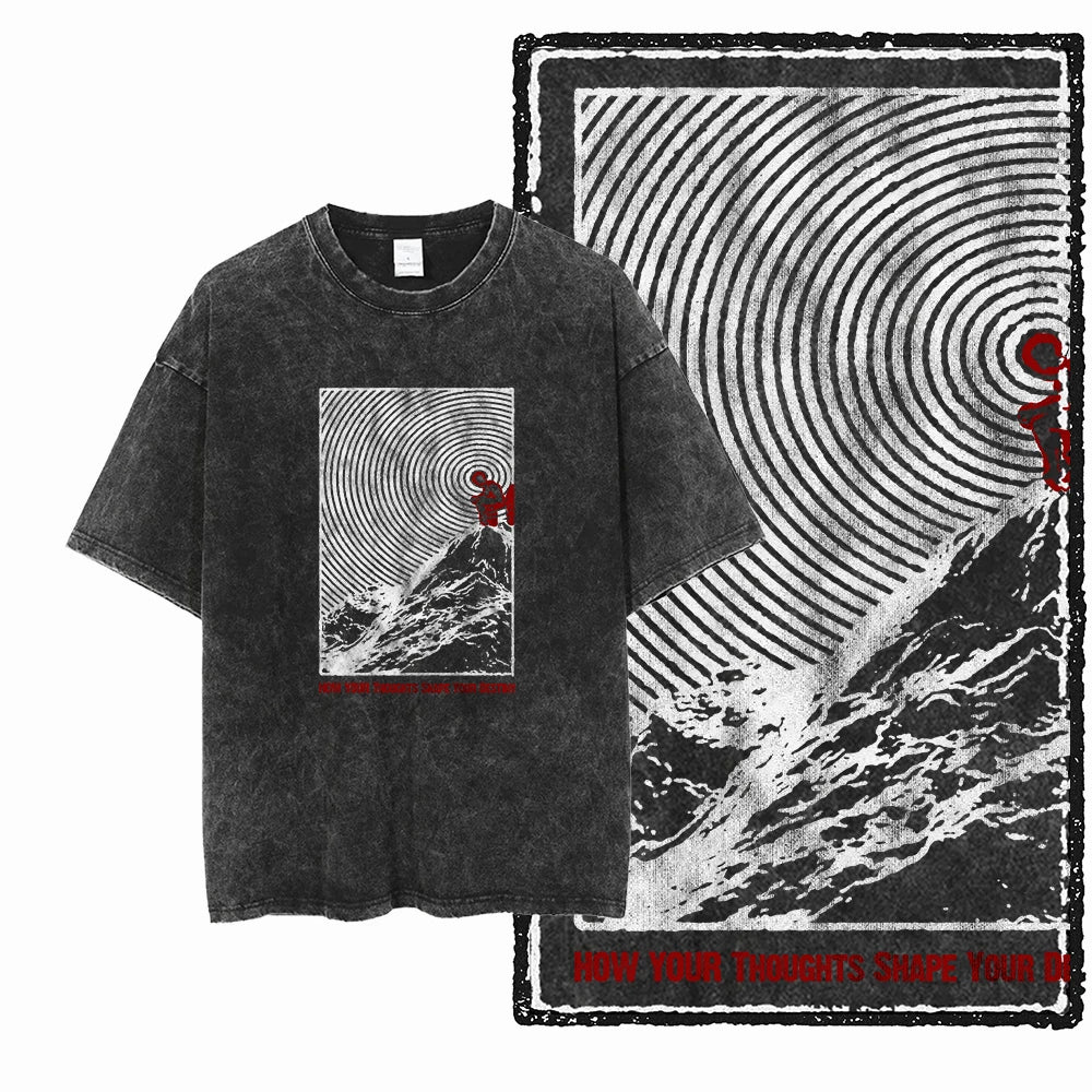 ZF Streetwear Unisex Acid-Washed Graphic T-Shirt – Vintage Retro Cotton Tee