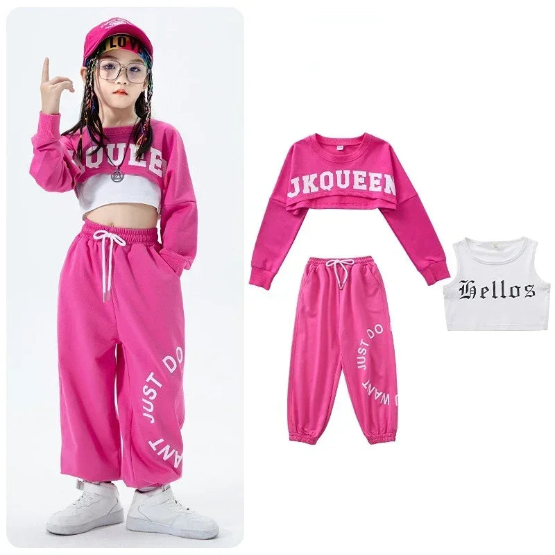 Girls Jazz Dance Performance Dress Girls Hip-hop Suit Cool Belly Button Exposed Clothing Children's Hip-hop Fashion Clothes