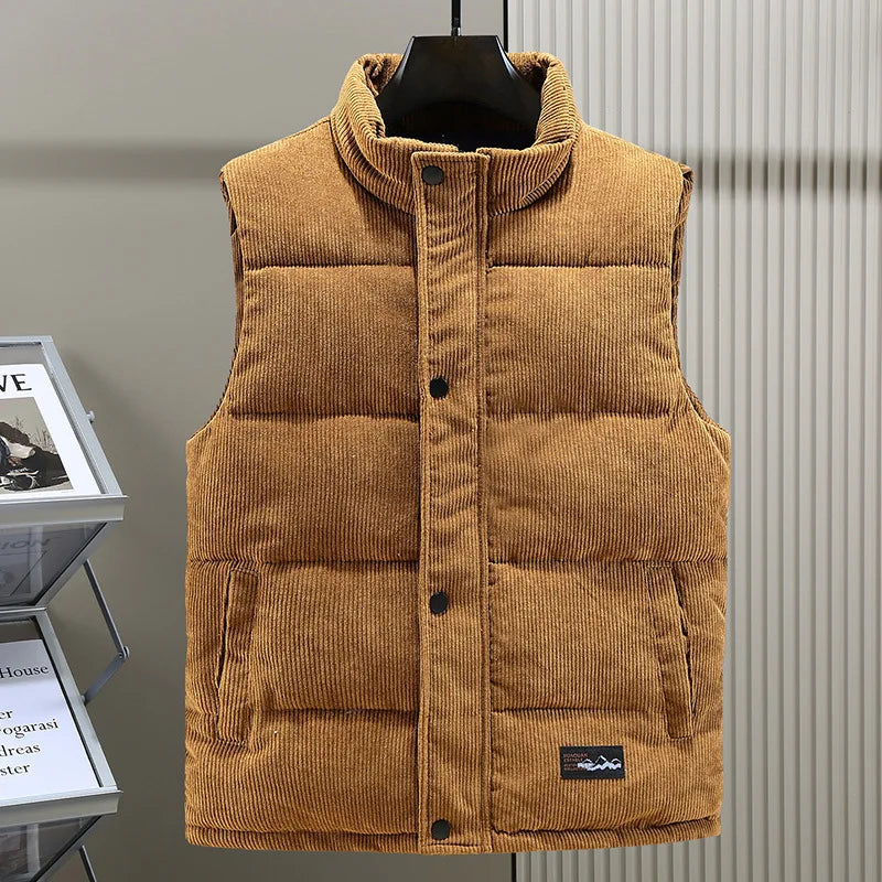 Men's Corduroy Padded Vest – Thick Casual Sleeveless Jacket for Autumn and Winter