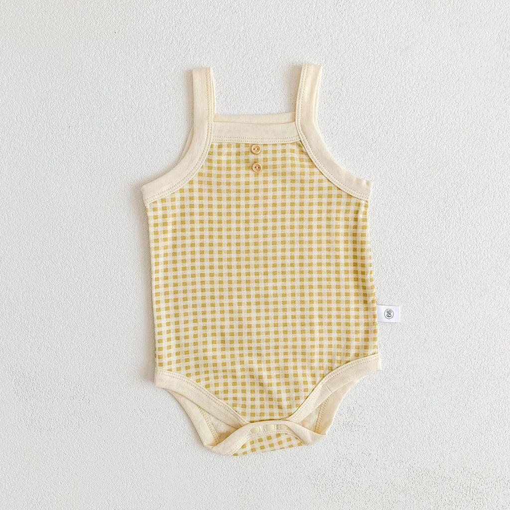 Summer Newborn Baby Girls Sleeveless Sling Plaid Outfits Cotton Soft Jumpsuits Infant Kids Casual Clothing Bodysuits