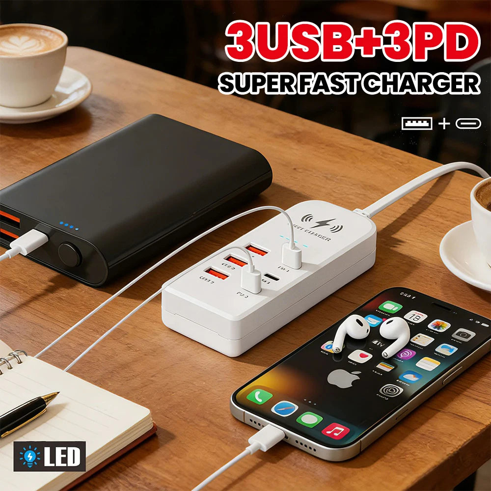 3USB 3Type C Charger Power Strip Universal Fast Charging EU/US Plug Phone Charger Adapter Electric Socket Extension Cable Socket