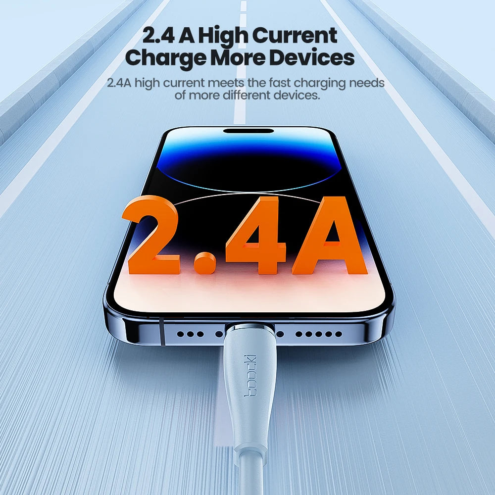 Toocki 2.4A USB Cable For iPhone Soft TPE Fast Charging Cable For Airpods iPhone 14 13 12 11 Pro Max X Plus Mini iPad Data Cord
