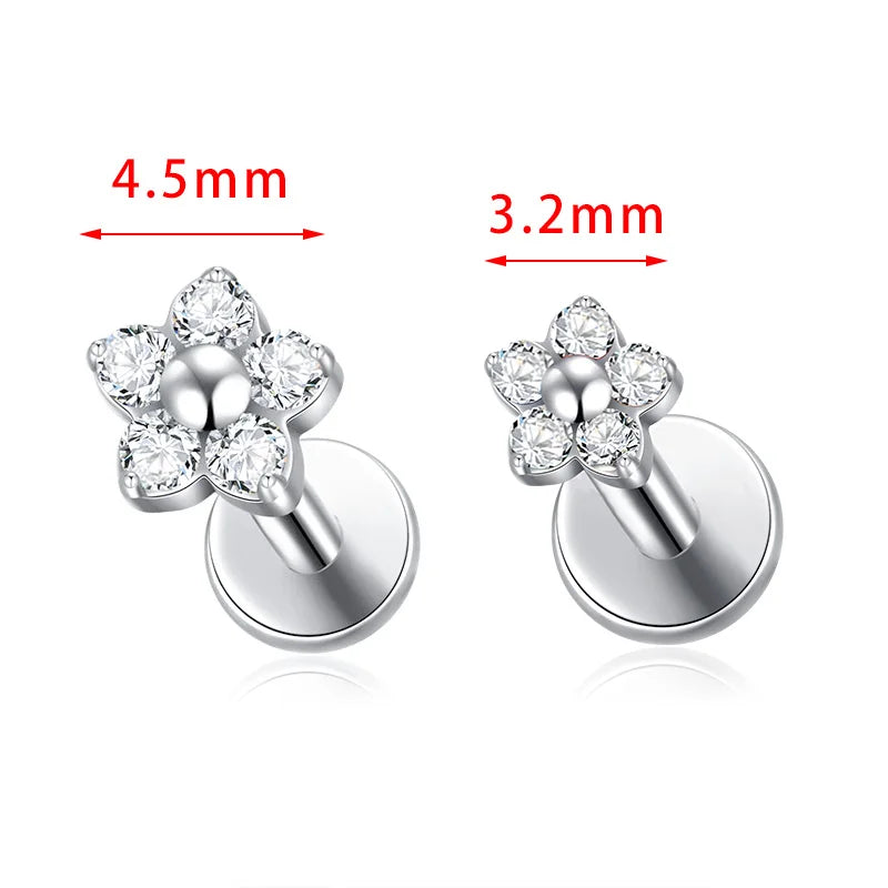 G23 Titanium Colorful Flower Piercing – CZ Heart & Snowflake Cartilage Jewelry