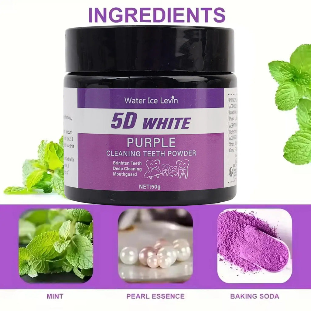 50g/box Purple Teeth Whitening Powder Natural Deep Cleaning Breath Freshener Suitable for Unisex Ideal for Daily Use Travel