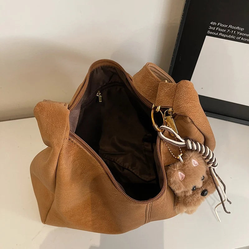 Women's Soft PU Leather Tote Bag – Simple Large-Capacity Shoulder Handbag